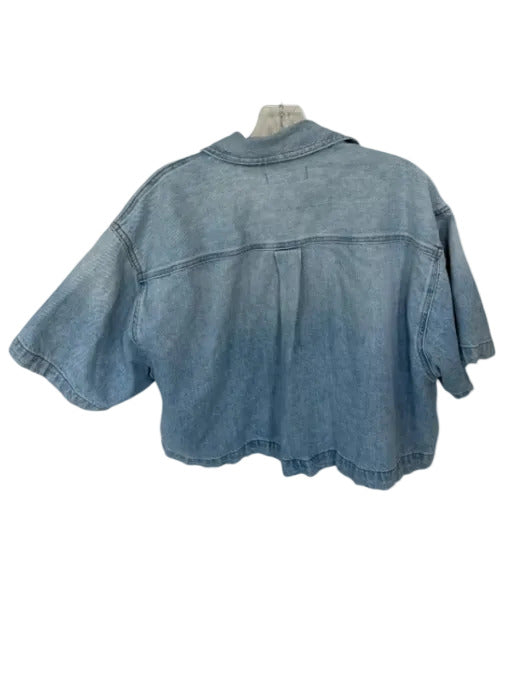 Madewell Size M Light Wash Cotton Short Sleeve Denim Cropped Top Light Wash / M