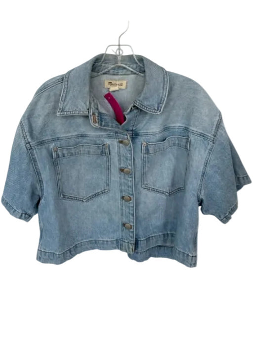 Madewell Size M Light Wash Cotton Short Sleeve Denim Cropped Top Light Wash / M