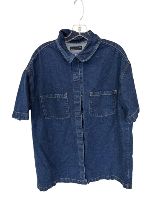 ASOS Design Size 10 Dark Blue Cotton Denim Snap Button Short Sleeve Mini Dress Dark Blue / 10
