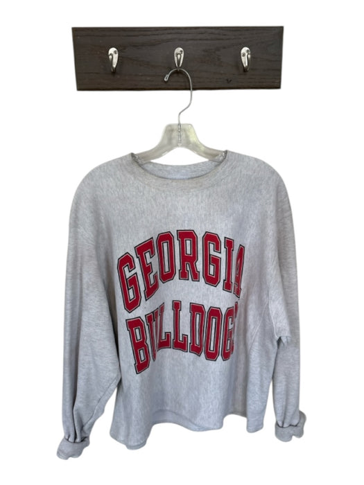 Champion Size L Grey & Red Cotton Blend Cropped Georgia Motif Sweatshirt Grey & Red / L