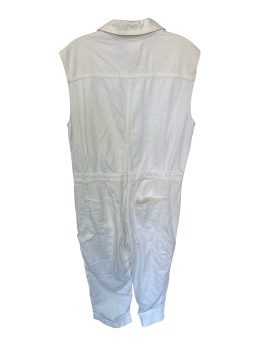 Madewell Size L White Cotton Blend Sleeveless Button Down Wide Leg Denim Jumper White / L