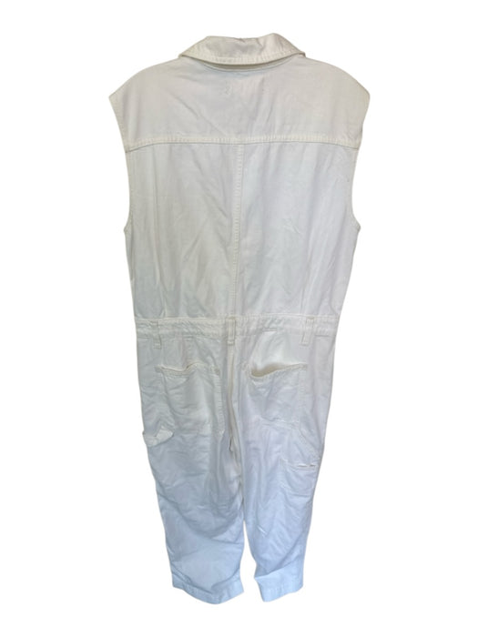 Madewell Size L White Cotton Blend Sleeveless Button Down Wide Leg Denim Jumper White / L
