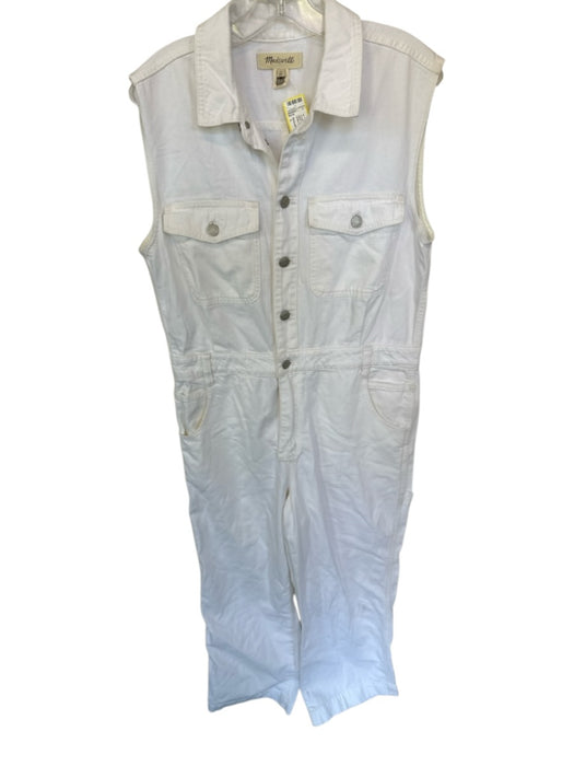 Madewell Size L White Cotton Blend Sleeveless Button Down Wide Leg Denim Jumper White / L