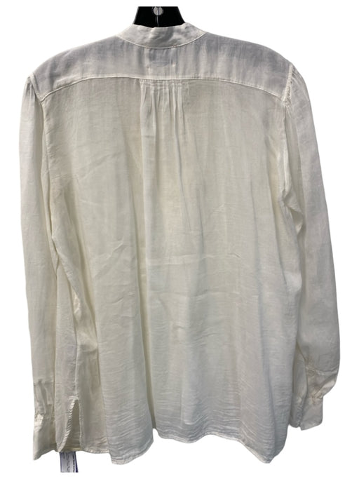 Giada Forte Size Est L White Cotton & Silk Long Sleeve Standing Collar Flowy Top White / Est L