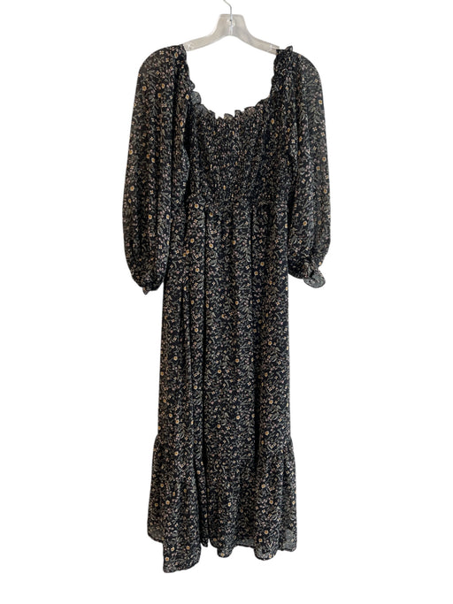 & Merci Size L Black & Multi Polyester Off Shoulder Long Sleeve Shirred Dress Black & Multi / L