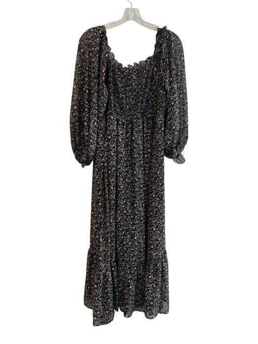 & Merci Size L Black & Multi Polyester Off Shoulder Long Sleeve Shirred Dress Black & Multi / L
