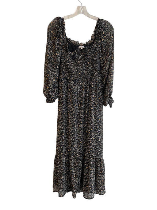& Merci Size L Black & Multi Polyester Off Shoulder Long Sleeve Shirred Dress Black & Multi / L