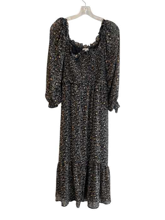 & Merci Size L Black & Multi Polyester Off Shoulder Long Sleeve Shirred Dress Black & Multi / L