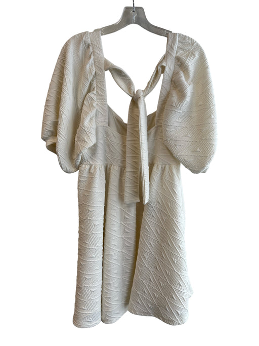 Free People Size M Cream Polyester Square Neck Tie Back Short Puff Sleeve Dress Cream / M