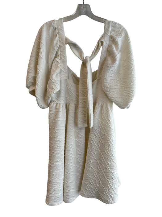 Free People Size M Cream Polyester Square Neck Tie Back Short Puff Sleeve Dress Cream / M