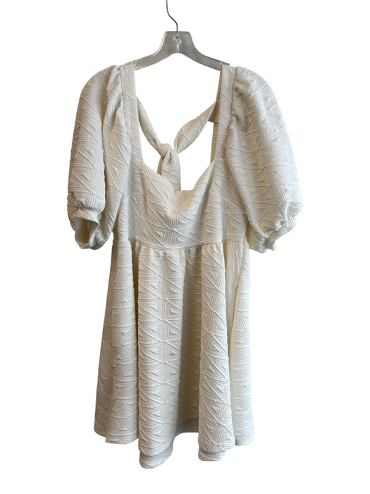 Free People Size M Cream Polyester Square Neck Tie Back Short Puff Sleeve Dress Cream / M