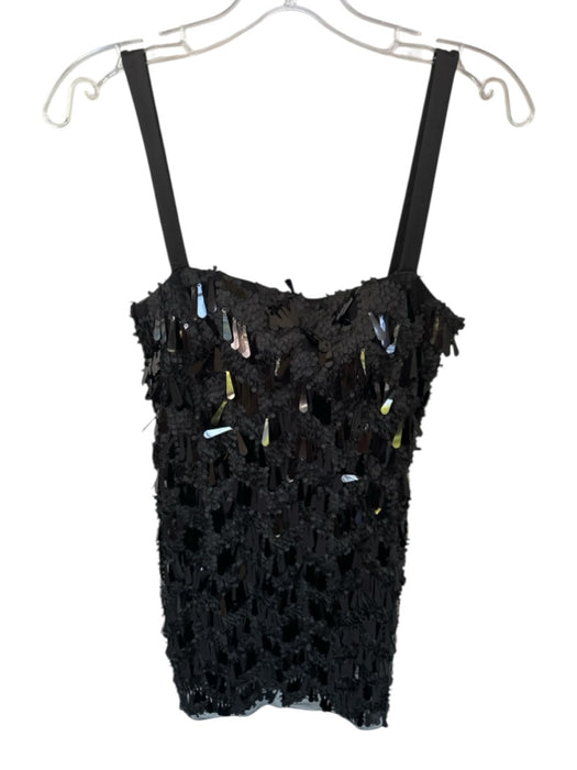 Zara Size M Black Polyester Sequins Fringe Side Zip Mini Dress Black / M