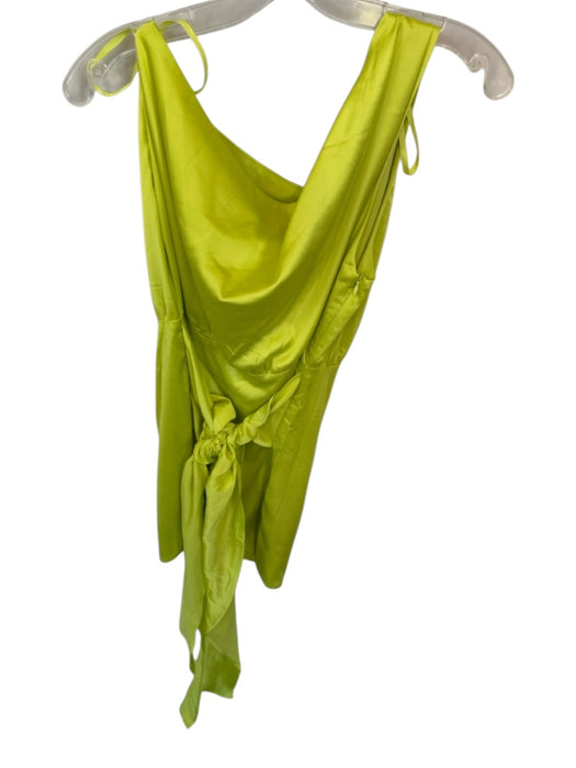 RNWY Size L Chartreuse Polyester Back Tie One Shoulder Satin Mini Dress Chartreuse / L