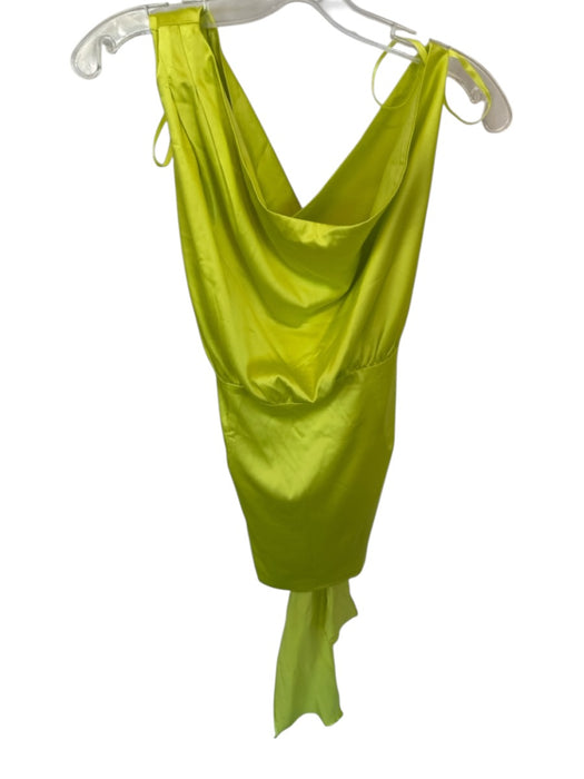 RNWY Size L Chartreuse Polyester Back Tie One Shoulder Satin Mini Dress Chartreuse / L