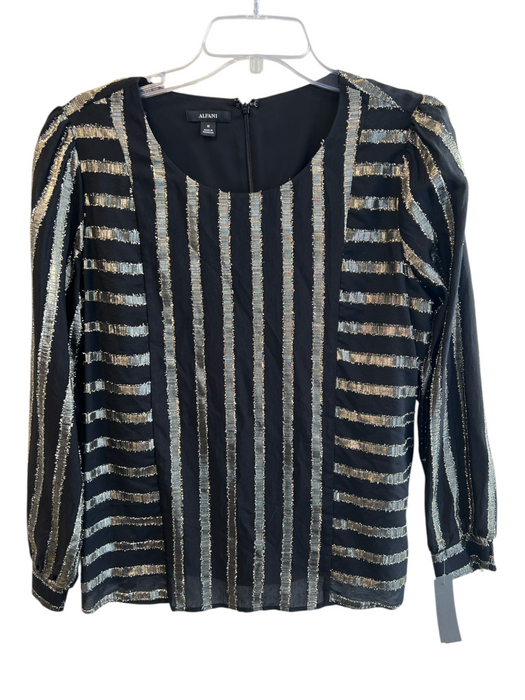 Alfani Size M Black & Gold Rayon Blend Long Sleeve Striped Back Zip Top Black & Gold / M