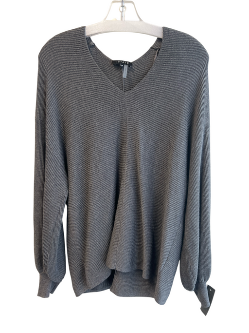 1. State Size M Grey Cotton Blend Long Sleeve Ribbed V Neck Knit Top Grey / M