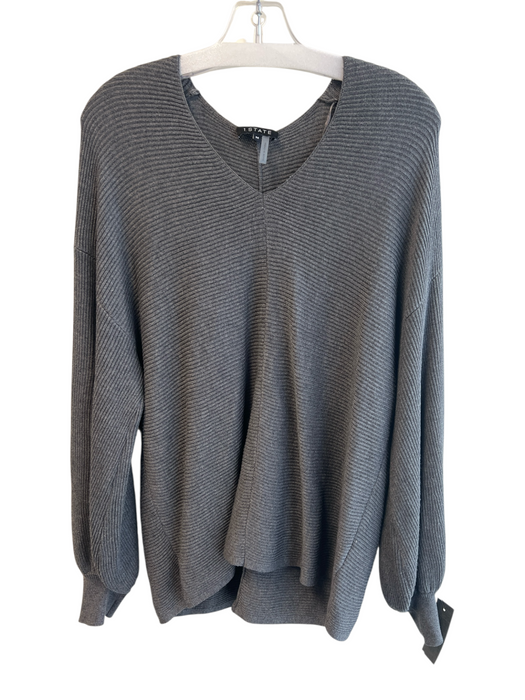 1. State Size M Grey Cotton Blend Long Sleeve Ribbed V Neck Knit Top Grey / M