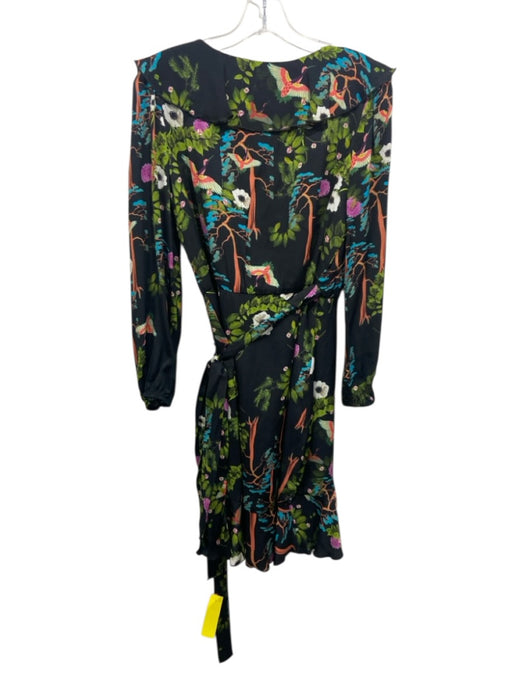 Cynthia Rowley Size S Black & Multi Viscose Blend Floral & Birds Wrap Dress Black & Multi / S