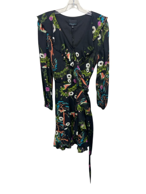 Cynthia Rowley Size S Black & Multi Viscose Blend Floral & Birds Wrap Dress Black & Multi / S