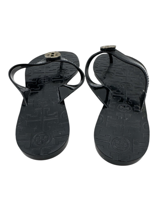 Tory Burch Shoe Size 10 Black Plastic Logo Thong Sandals Black / 10