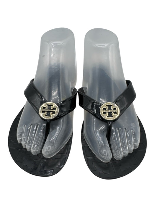 Tory Burch Shoe Size 10 Black Plastic Logo Thong Sandals Black / 10