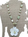 White & Green Sterling Silver Faux Pearl Flower Toggle faceted beads Necklace White & Green