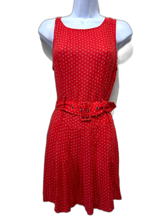 Free People Size 2 Red & Beige Rayon Flowers Sleeveless Mini Dress Red & Beige / 2