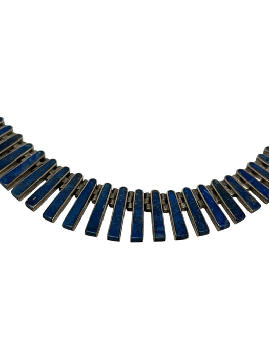 Blue Silver Sterling Silver Lapis Lazuli Hinge Collar Necklace Blue Silver