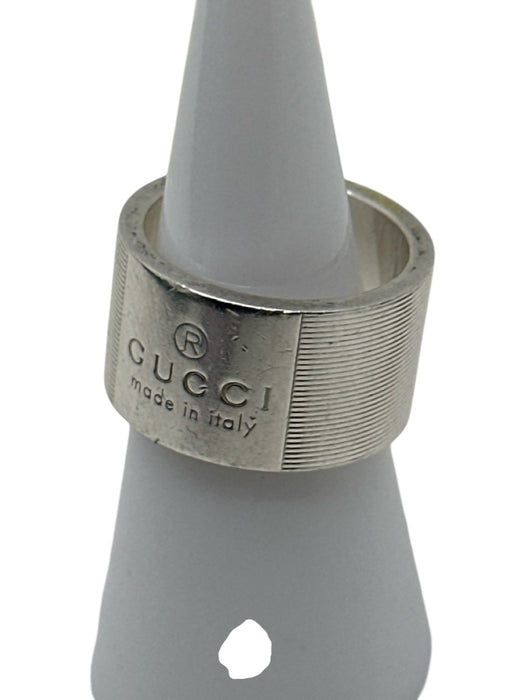 Gucci Silver 925 Sterling Silver Engraved Wide Band Ring Silver