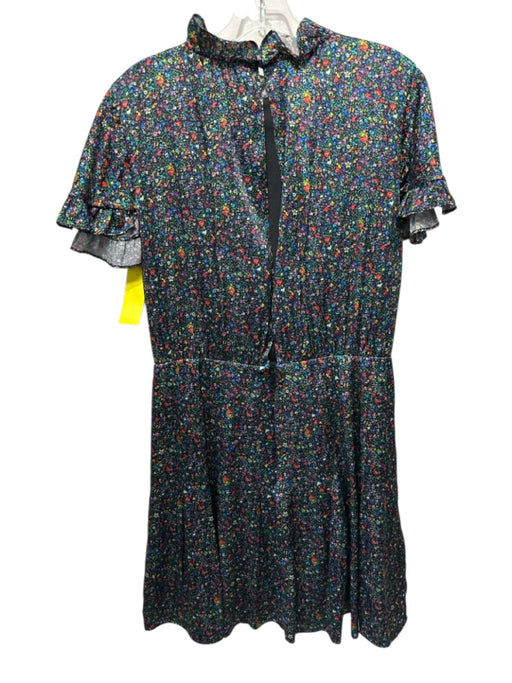 Cynthia Rowley Size 4 Black & Multi Silk Blend Ruffle Floral Above Knee Dress Black & Multi / 4
