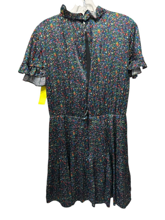 Cynthia Rowley Size 4 Black & Multi Silk Blend Ruffle Floral Above Knee Dress Black & Multi / 4