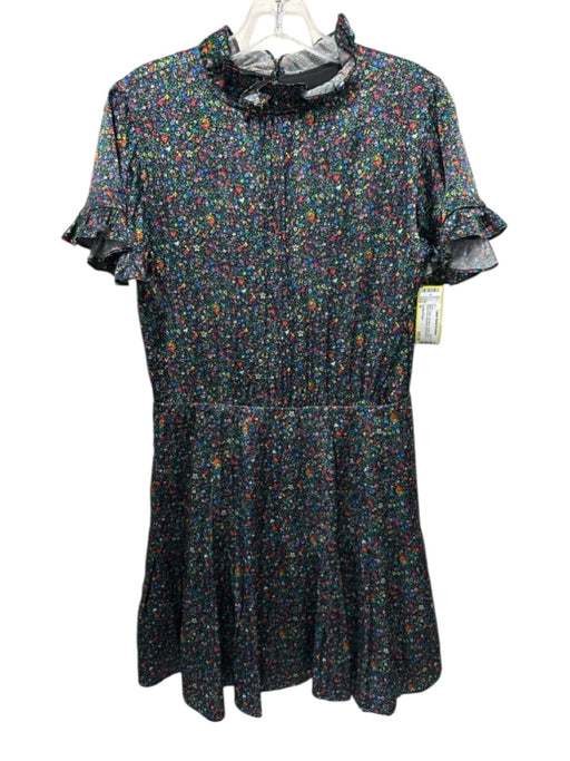 Cynthia Rowley Size 4 Black & Multi Silk Blend Ruffle Floral Above Knee Dress Black & Multi / 4