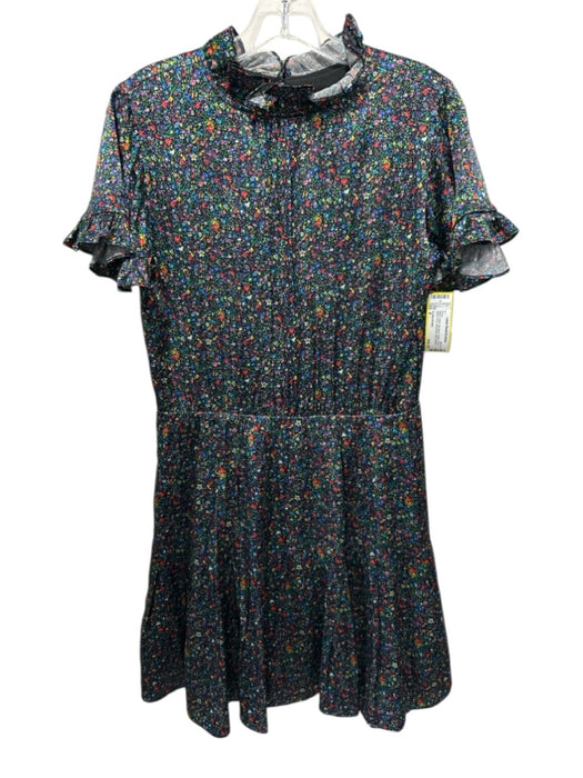 Cynthia Rowley Size 4 Black & Multi Silk Blend Ruffle Floral Above Knee Dress Black & Multi / 4