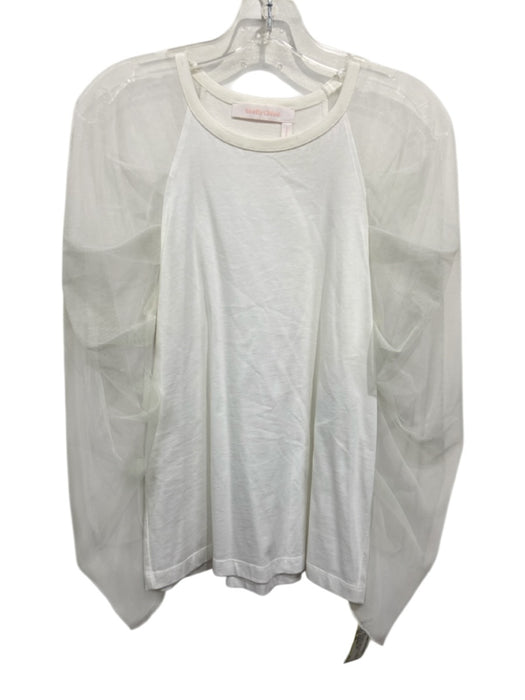 SeeByChloe Size XS White Cotton Tulle Long Sleeve Crew Neck Top White / XS