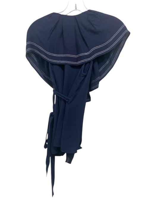 Tory Burch Size 4 Navy Blue Viscose Ruffle contrast stitch Wrap Top Navy Blue / 4