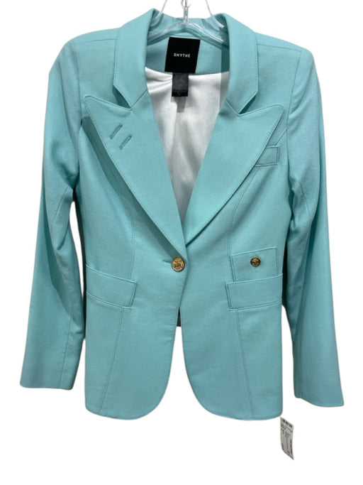 Smythe Size 2 Aqua Wool Blend Gold Buttons Jacket Blazer Aqua / 2