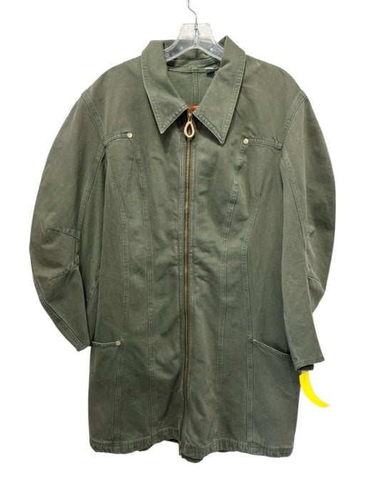 Cult Gaia Size L Dark Green Cotton Zip Front Collared Pockets Mini Dress Dark Green / L
