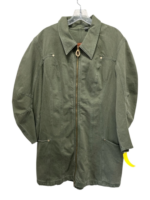 Cult Gaia Size L Dark Green Cotton Zip Front Collared Pockets Mini Dress Dark Green / L