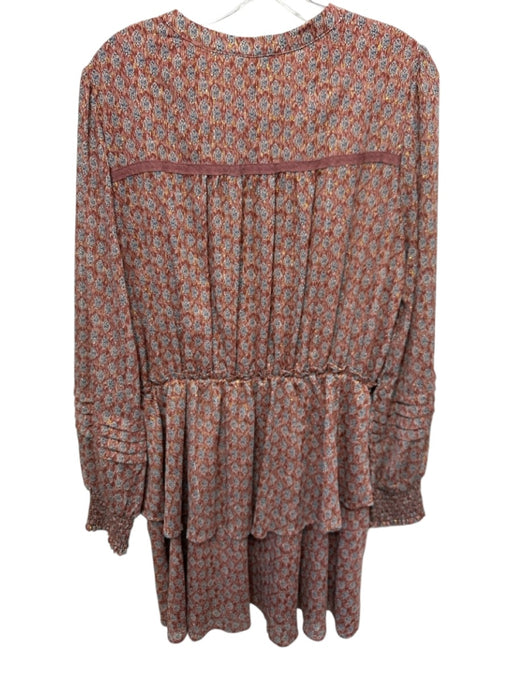 Allison Size L Burnt Orange & Multi Polyester Long Balloon Sleeve Mini Dress Burnt Orange & Multi / L
