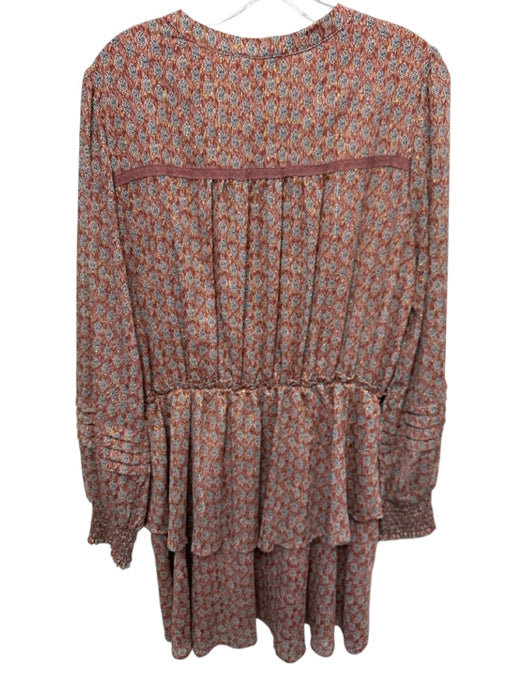 Allison Size L Burnt Orange & Multi Polyester Long Balloon Sleeve Mini Dress Burnt Orange & Multi / L