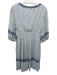 Mahila Size M Blue Viscose Blend V Neck Gold Accent Floral Embroidery Mini Dress Blue / M