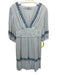 Mahila Size M Blue Viscose Blend V Neck Gold Accent Floral Embroidery Mini Dress Blue / M