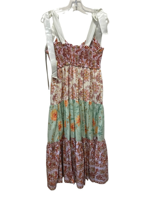 Free People Size M Green, Pink & Multi Cotton Ribbon Straps Floral Print Dress Green, Pink & Multi / M