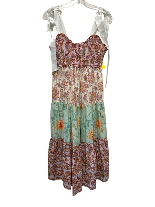 Free People Size M Green, Pink & Multi Cotton Ribbon Straps Floral Print Dress Green, Pink & Multi / M