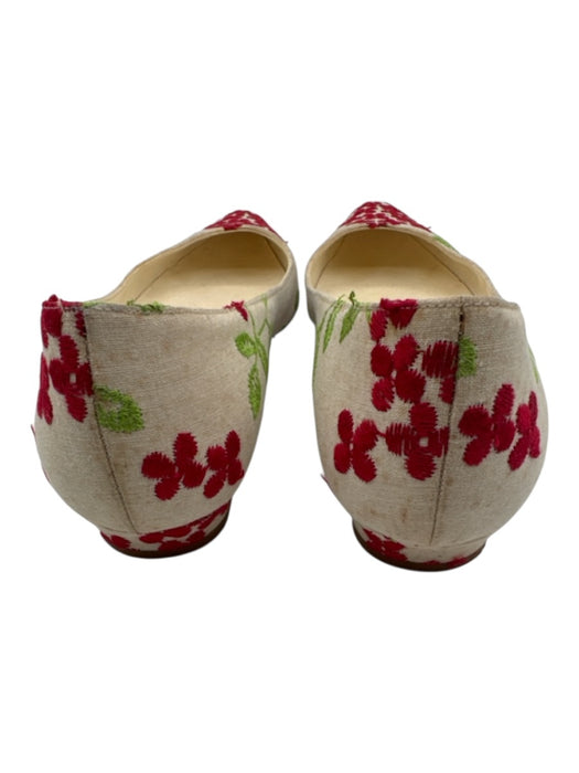 Manolo Blahnik Shoe Size 39.5 Cream, Red & Green Textile Leather Insole Shoes Cream, Red & Green / 39.5
