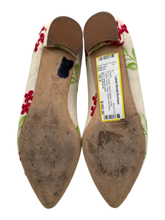 Manolo Blahnik Shoe Size 39.5 Cream, Red & Green Textile Leather Insole Shoes Cream, Red & Green / 39.5