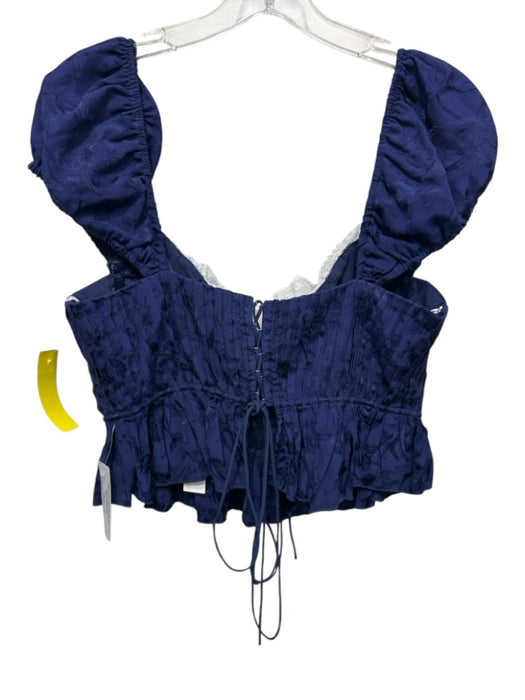 For Love & Lemons Size XL Navy Viscose Blend Pintuck Lace Detail Sleeveless Top Navy / XL