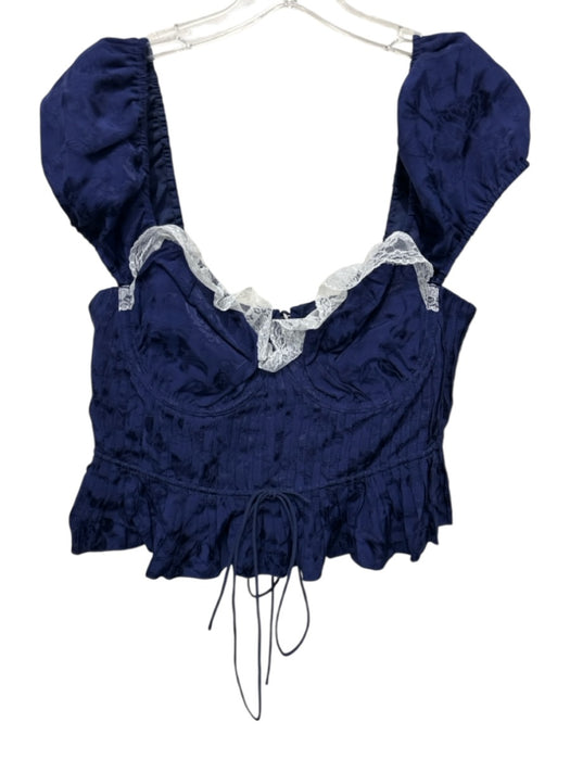 For Love & Lemons Size XL Navy Viscose Blend Pintuck Lace Detail Sleeveless Top Navy / XL