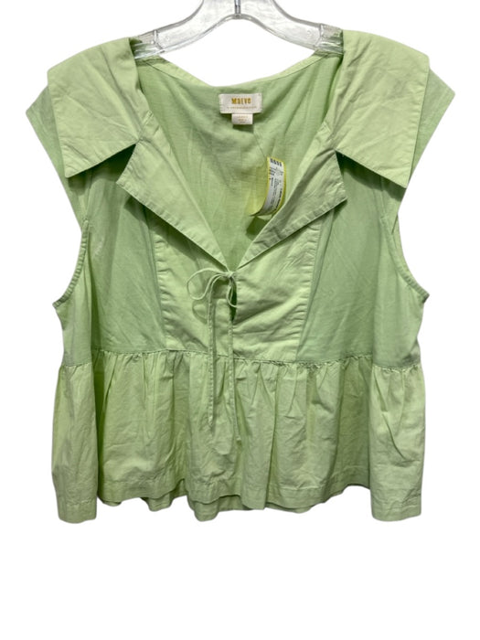 Maeve Size L Pastel Green Cotton Blend Sleeveless Keyhole Front Collar Top Pastel Green / L