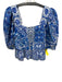 Farm Rio Size L Blue & White Cotton Square Neck Puff 1/2 Sleeve Zip Back Top Blue & White / L